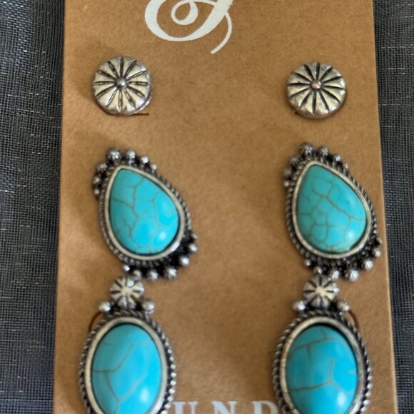 Plunder Designs Turquoise Statement Earring Set - Picture 3 of 8